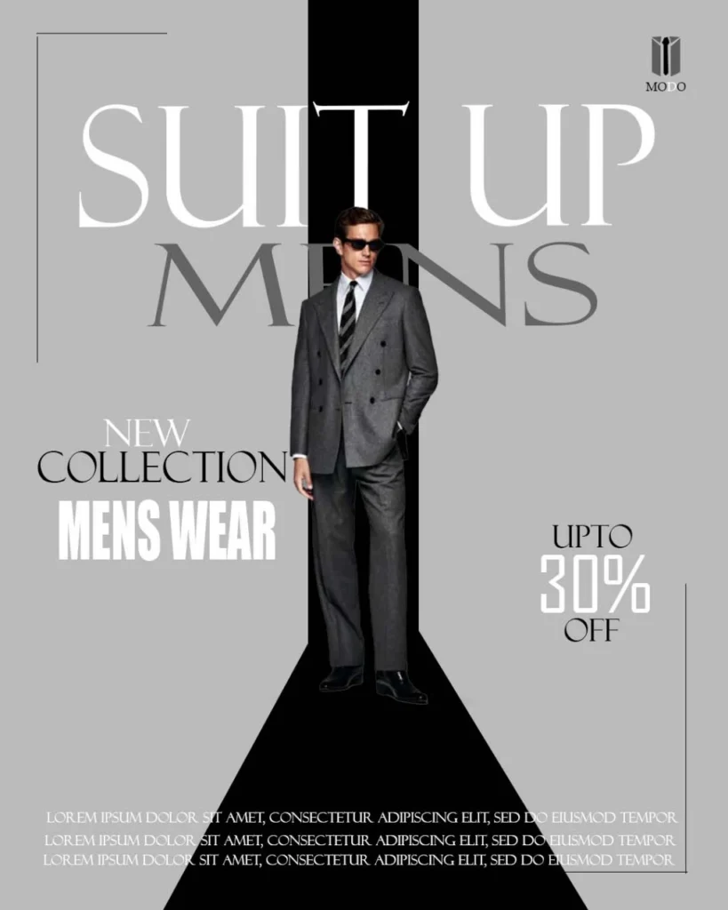 "Men's Suit Up New Collection. Discount up to 30% off on formal wear, including gray double-breasted suits and neckties